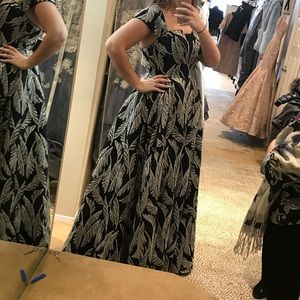 Jovani Gown Size 12, black dress with silver leaf sequence